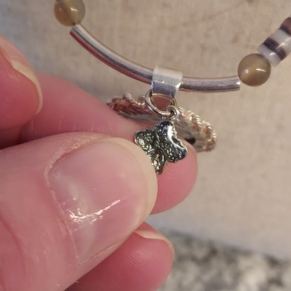 .999 Guardian Angel with tiny enamel cross on puka/ heishi and stone necklace - Picture 5 of 8